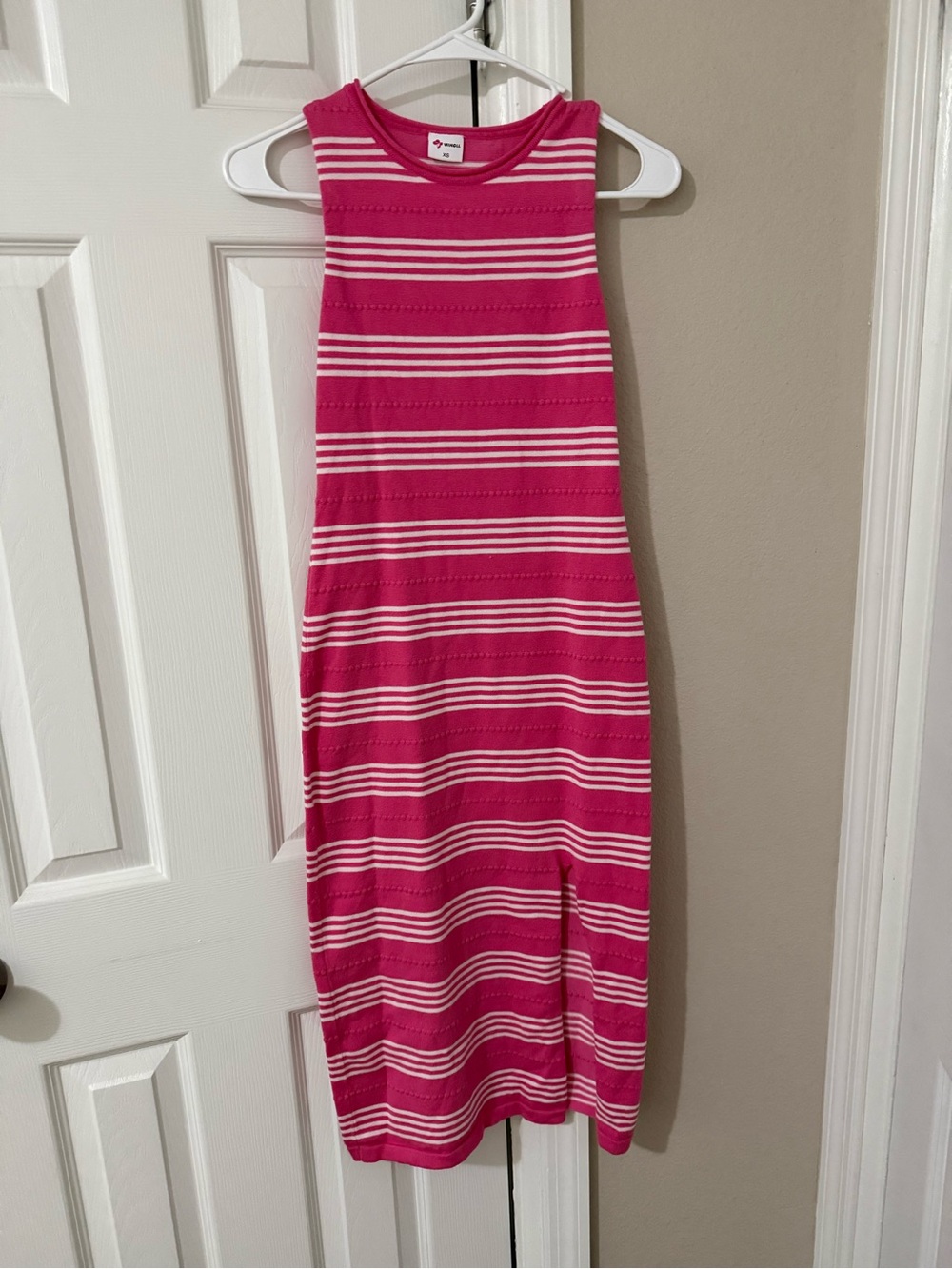 Amazon Fuchsia and White Striped Sleeveless Midi Dress